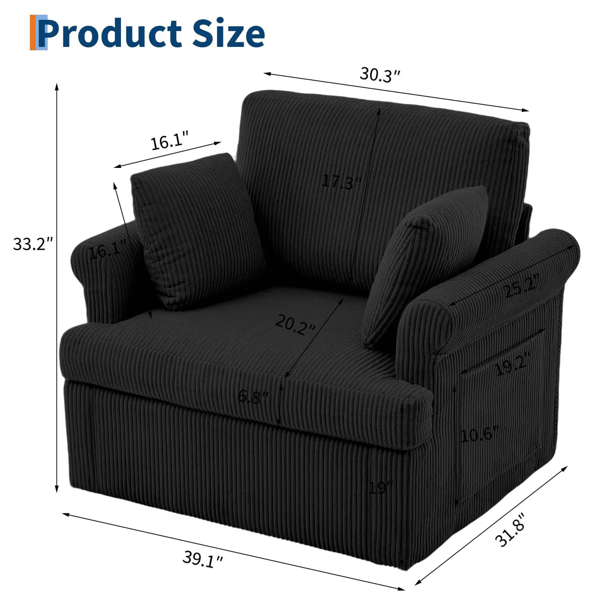 Large Swivel Corduroy Barrel Armchair Accent Chair