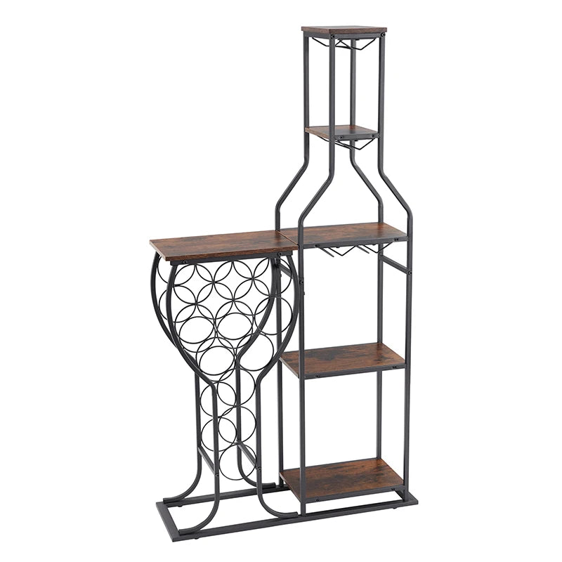 11 Bottle Wine Bakers Rack,5 Tier Freestanding Wine Rack with Hanging Wine Glass Holder and Storage Shelves,Wine Storage Home