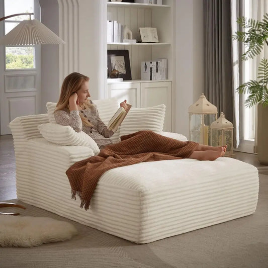 Oversized Corduroy Chaise Lounge Chair, Deep Seat Sleeper Sofa, Cloud Comfort Reading Couch for Living Room