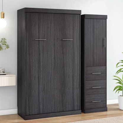Twin Size Murphy Bed with Wardrobe and Drawers Storage Bed can be Folded into a Cabinet Gray