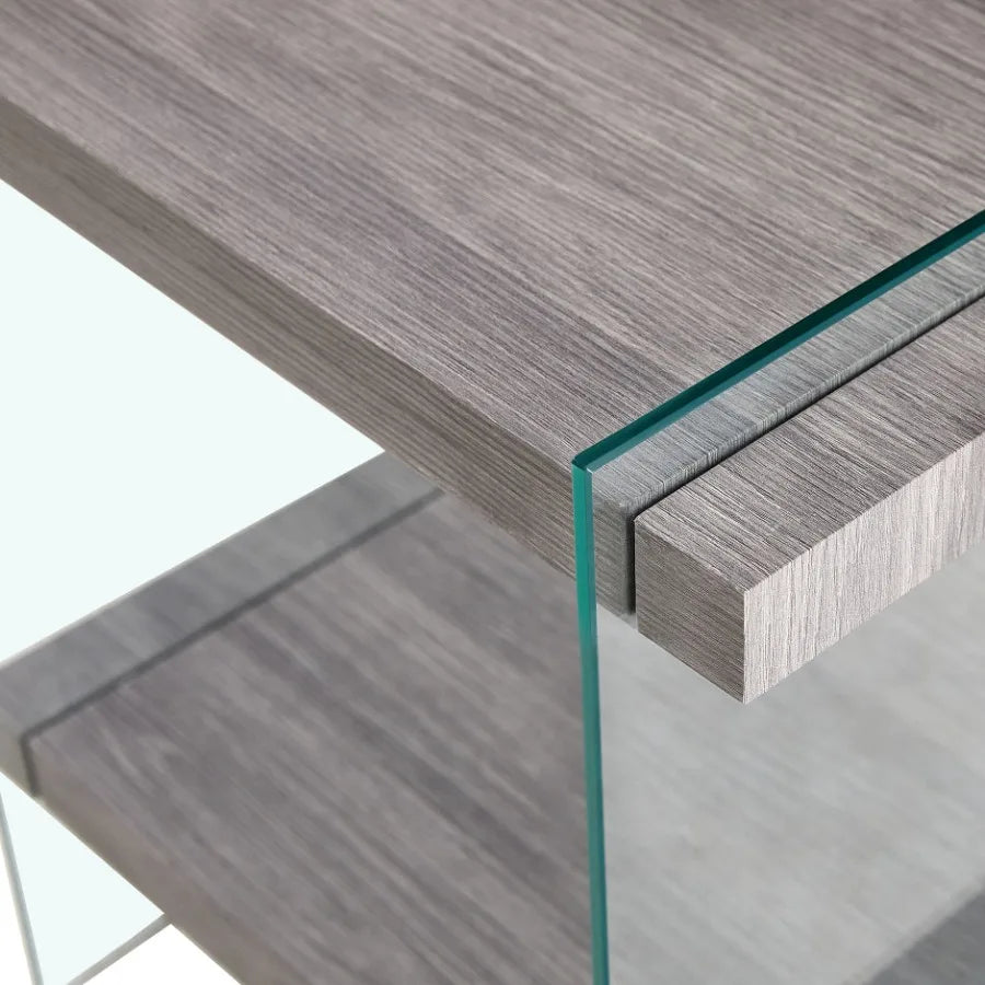 17.72 Sleek and Sturdy Tempered Glass Leg Side Table with Dual MDF Shelves Modern