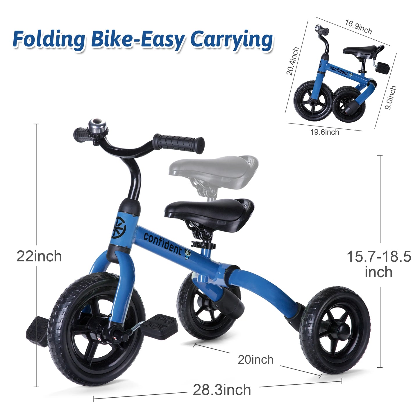 Toddlers Tricycle for Boy&Girl with Detachable Pedal