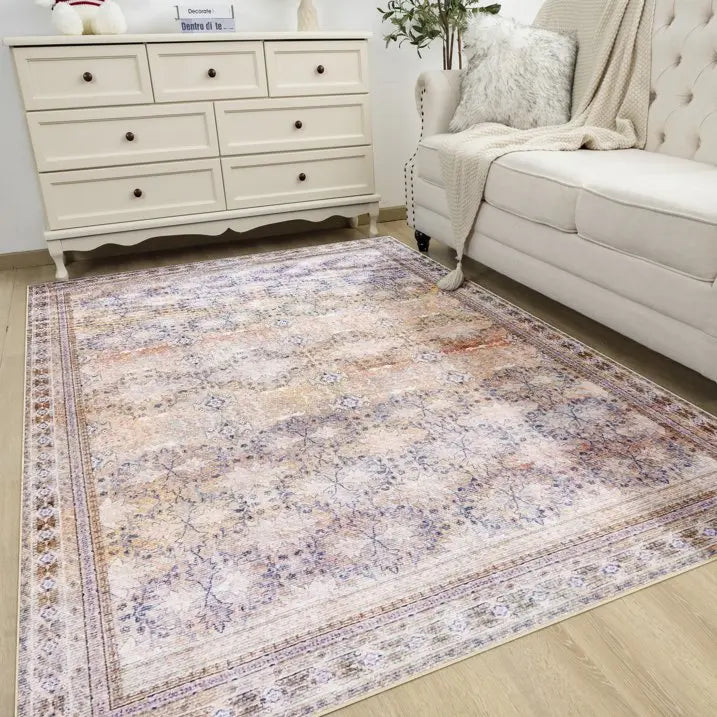 Floral Washable Rugs, Area Rug for Living Room, Soft Large Boho Bedroom Rugs, Botanical Non Slip Ultra Thin Floor Carpet