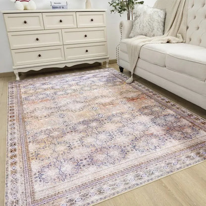 Floral Washable Rugs, Area Rug for Living Room, Soft Large Boho Bedroom Rugs, Botanical Non Slip Ultra Thin Floor Carpet