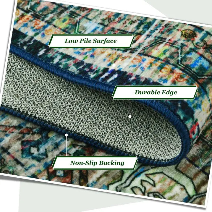 Floral Washable Rugs, Area Rug for Living Room, Soft Large Boho Bedroom Rugs, Botanical Non Slip Ultra Thin Floor Carpet