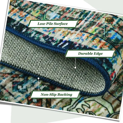 Floral Washable Rugs, Area Rug for Living Room, Soft Large Boho Bedroom Rugs, Botanical Non Slip Ultra Thin Floor Carpet