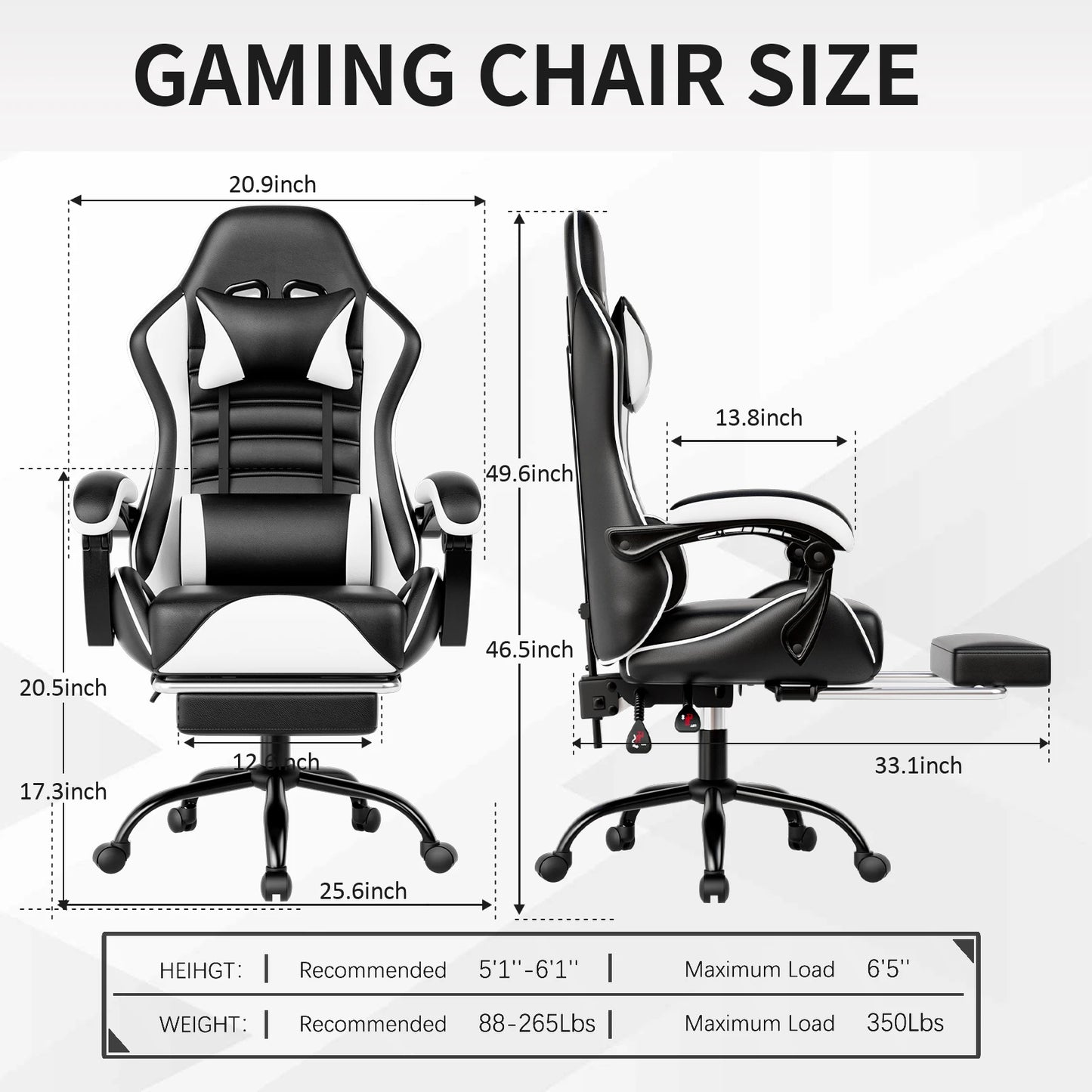 Ergonomic Gaming Chair with Footrest, Racing Style Video Game Chair for Adults, Reclining Gamer Chair Office Chair