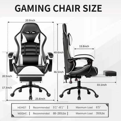 Ergonomic Gaming Chair with Footrest, Racing Style Video Game Chair for Adults, Reclining Gamer Chair Office Chair