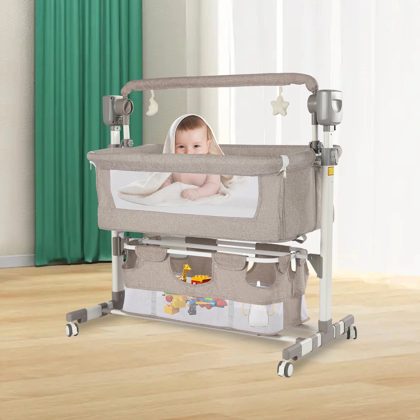 Portable Baby Bed Height Adjustable Bedside Sleeper Music Play