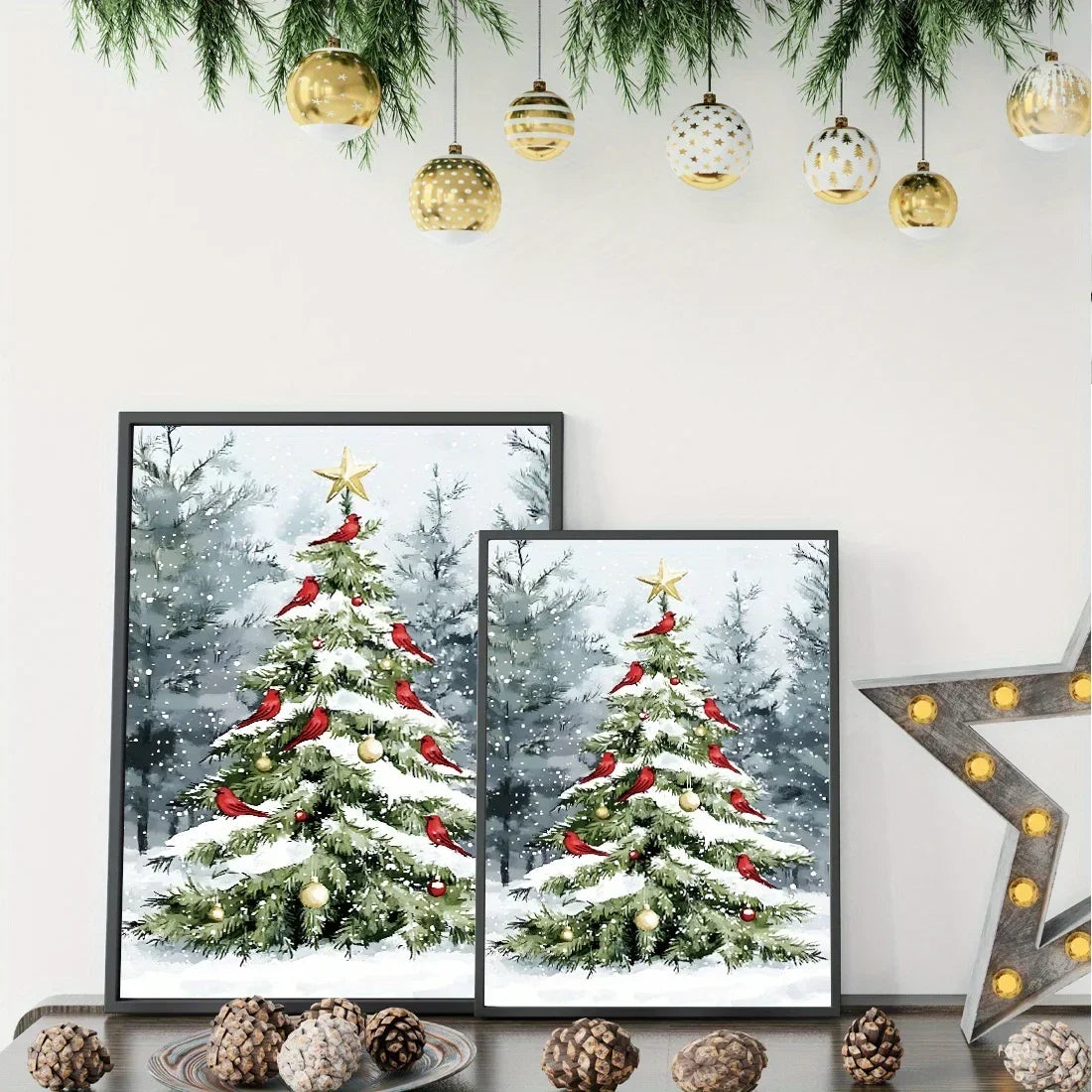 Christmas Tree and Cardinal Canvas Art Print Fade Resistant