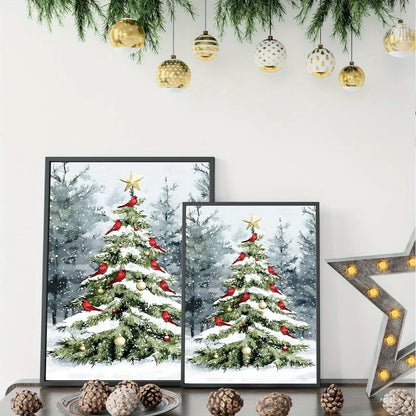 Christmas Tree and Cardinal Canvas Art Print Fade Resistant