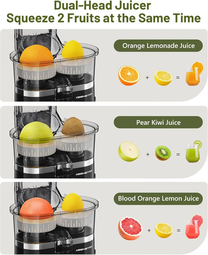 Dual-Head Electric Citrus Juicer, Portable Orange Squeezer with Cleaning Brush, High Juice Yield, Easy One-Touch Operation