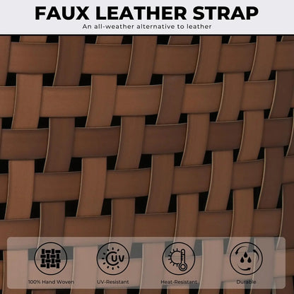 7-Piece Outdoor Dining Set, 6 Leather-Look Wicker Swivel Patio Chairs