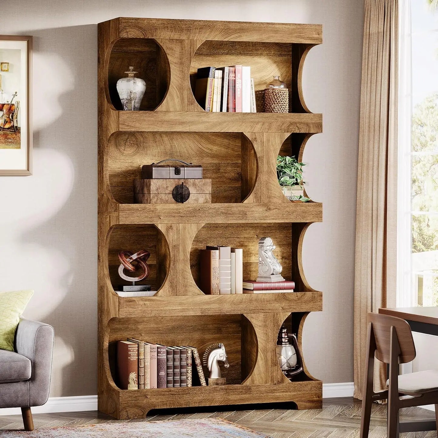 Modern Asymmetrical Bookshelf,Freestanding Display Shelf with Classic Shape,Large Library BookShelf for Living Room, Home Office