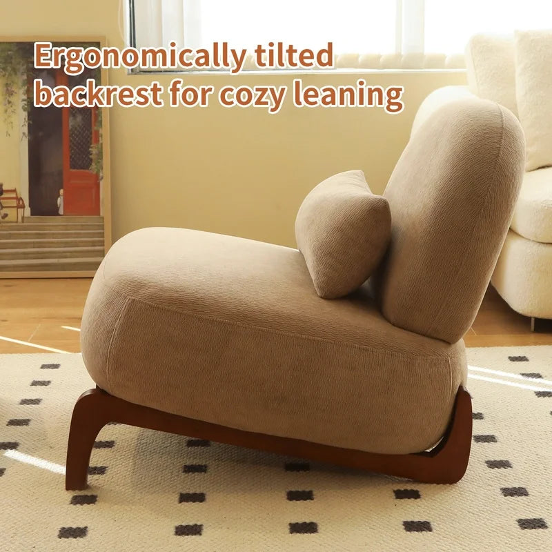 Camel Accent Chair with Solid Wood Legs, Soft Fabric Armless Reading Chair for Living Room Bedroom Apartment Balcony