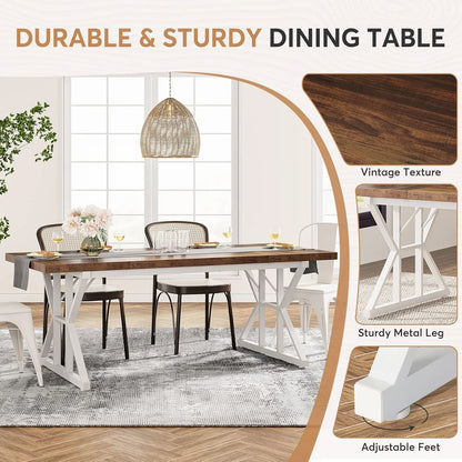 Farmhouse Dining Table for 6 People, 70.8-Inch Rectangular Wood Dining Table, Rustic Kitchen Table with Heavy Duty Metal Legs