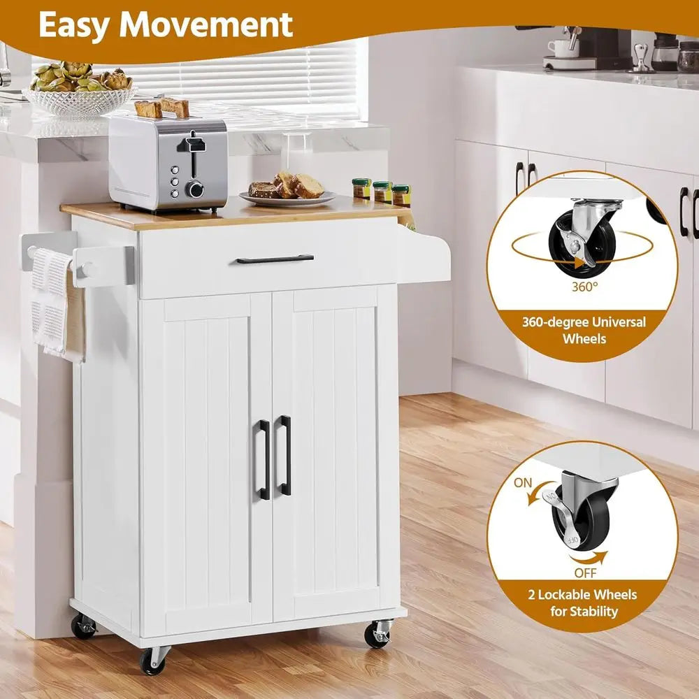 Kitchen Cart with Bamboo Tabletop, Rolling Kitchen Island
