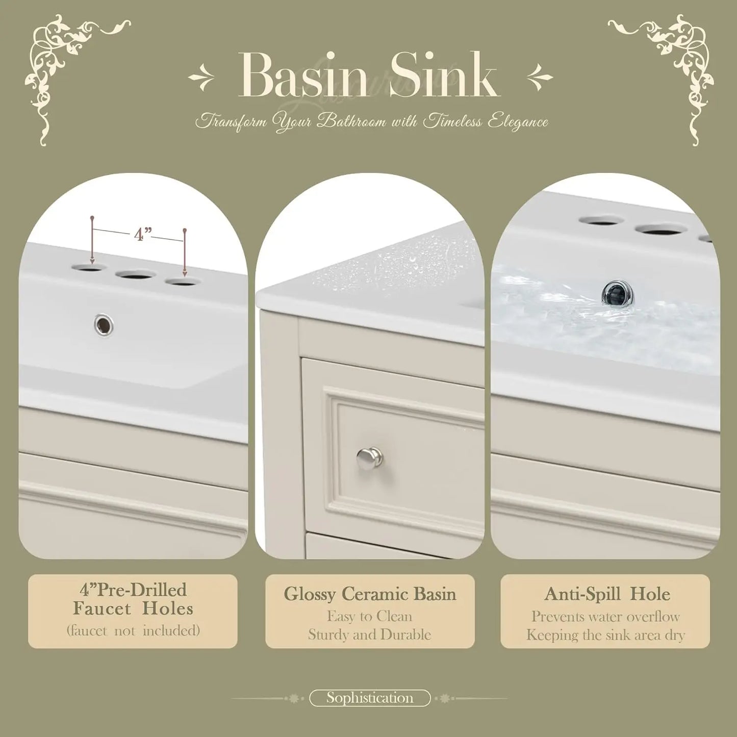 Bathroom Vanity with Sink Farmhouse Storage Cabinet 4 Drawers Open Shelf Solid Wood Frame
