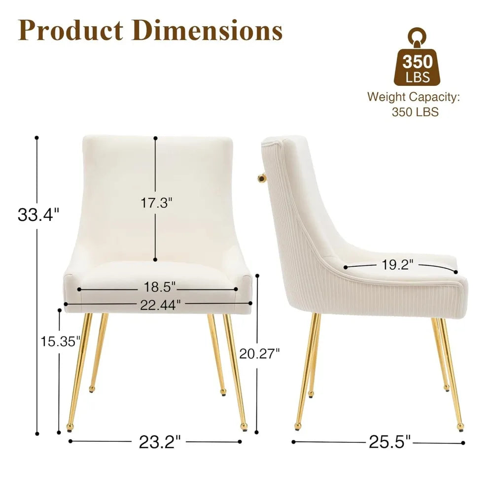 Velvet Dining Chairs Set of 4, Modern Upholstered Kitchen Chair with Pull Handle & Pleated Back, Mid Century Accent