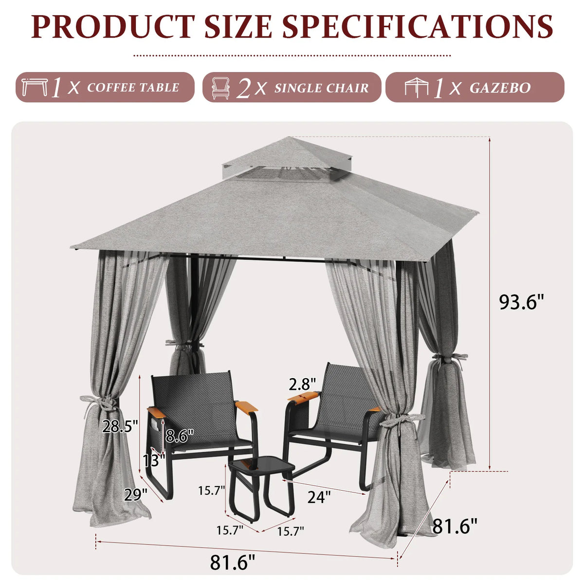 Double Tier Soft Canopy Patio Gazebo & 3-Piece Textilene Outdoor Furniture Set