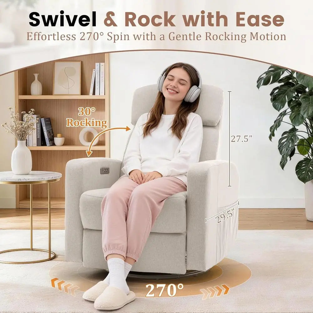 Electric Swivel Recliner Chairs for Adults, Nursery Glider Rocking Chairs with USB & Type-C Ports
