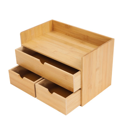 Bamboo Desk Organizer -Tabletop Mini Bamboo Desk Drawer