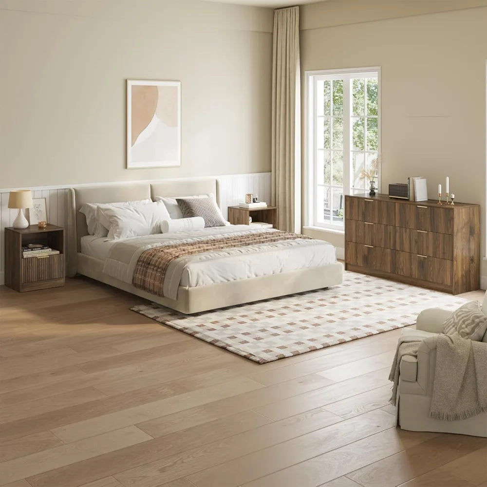 3-Piece Bedroom Set: 55" Dresser + 2 Nightstands, 8 Drawers, Walnut