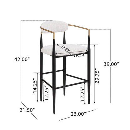 Barstools Set of 2 Counter Height Upholstered Bar Stools with Backs and Iron Legs for Kitchen Island Beige Fabric Seating 260LB
