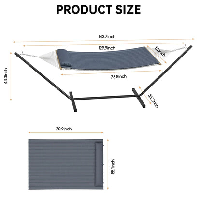 Portable Double Hammock With Stand, 2 Person Heavy Duty Hammock For Outdoor With Pillow & Adjustable Steel Stand For Garden