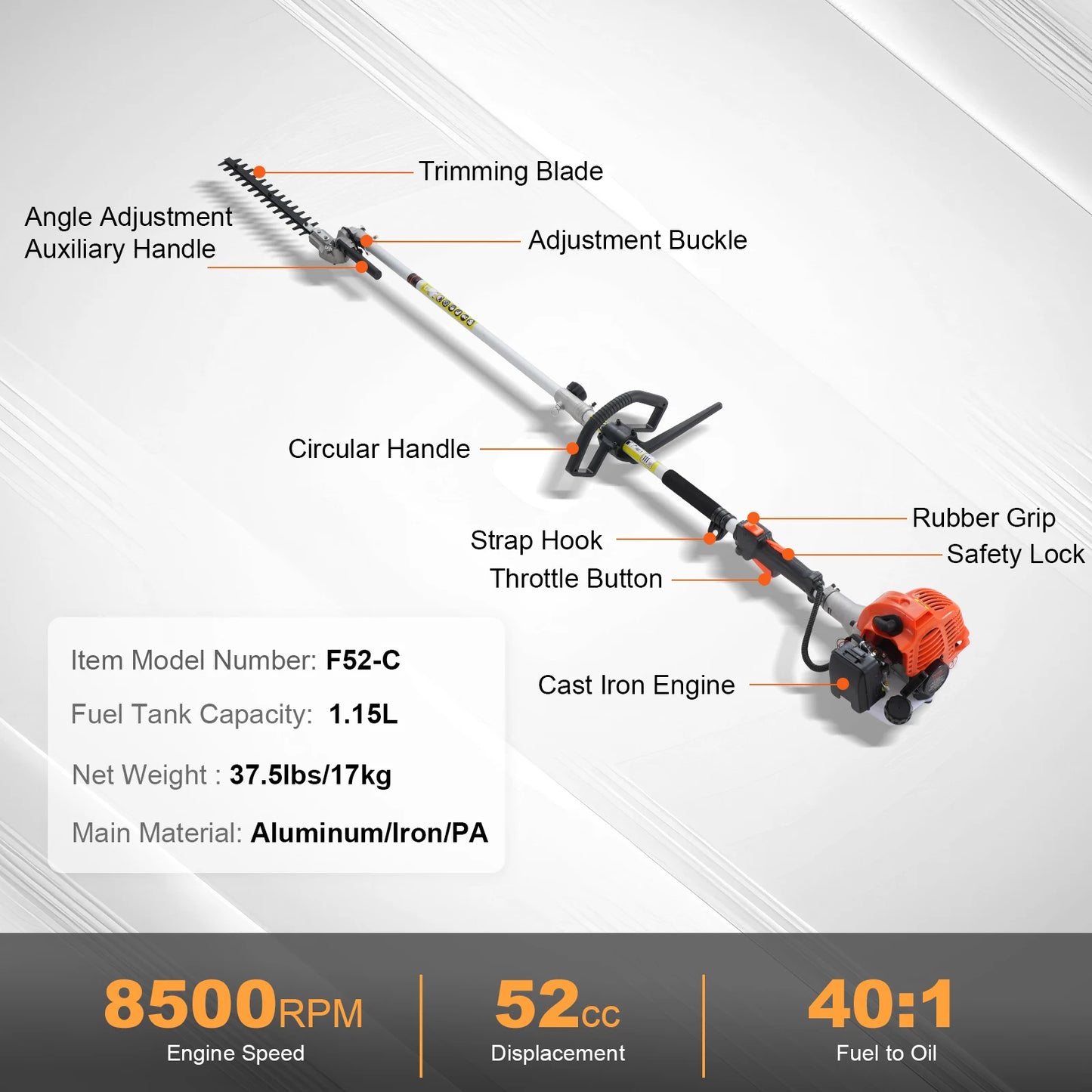 6-in-1 MultiFunctional Trimming Tools Gas Hedge Trimmer Weed Eater String Trimmer Brush Cutter Edger Pole Chainsaw