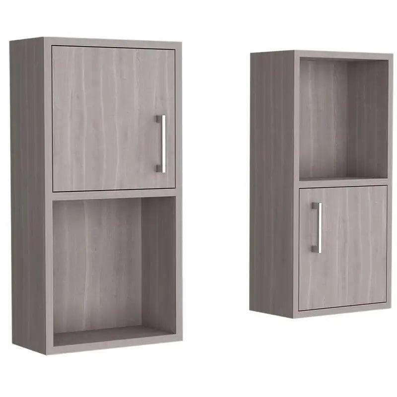 Wall-Mounted Bathroom Medicine Cabinet with Double Doors and Shelves in White Oak Finish