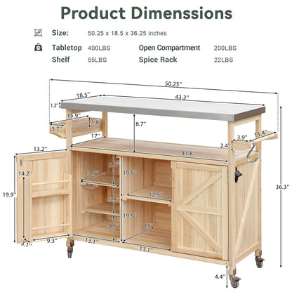 Portable Bar Tables Outdoor Grill Prep Table with Storage Tabletop Spice Rack Internal Storage Racks 4 Locking Mobile Wheels