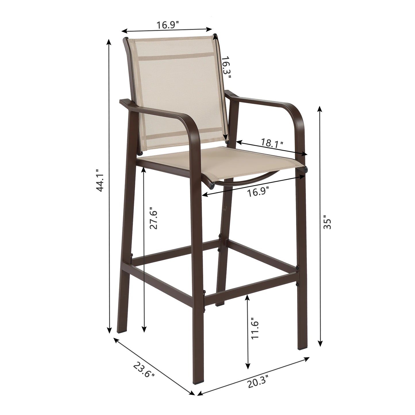 Wrought Iron Brown Frame Beige Cloth Surface Garden Bar Chair
