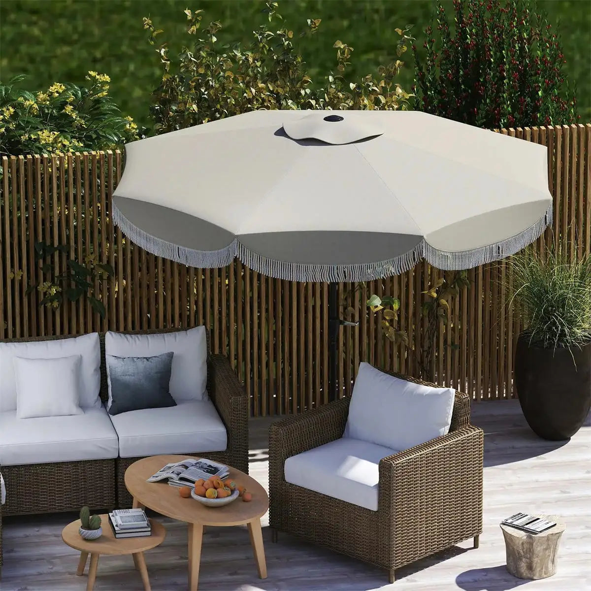 8.8FT Light Gray Patio Umbrella - UPF 30+ Outdoor Market Umbrella with 8 Ribs & Push Button Tilt
