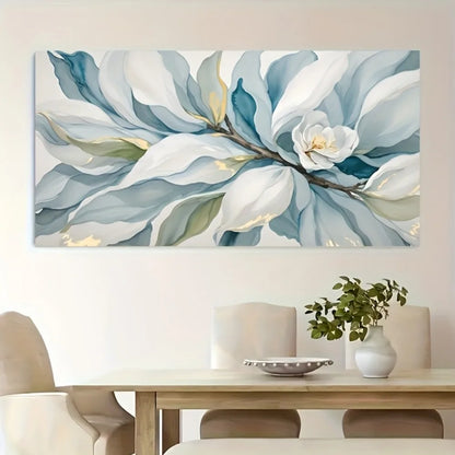 A modern abstract floral canvas mural, elegant home decor poster, framed in 1.5 inch thick pine solid wood