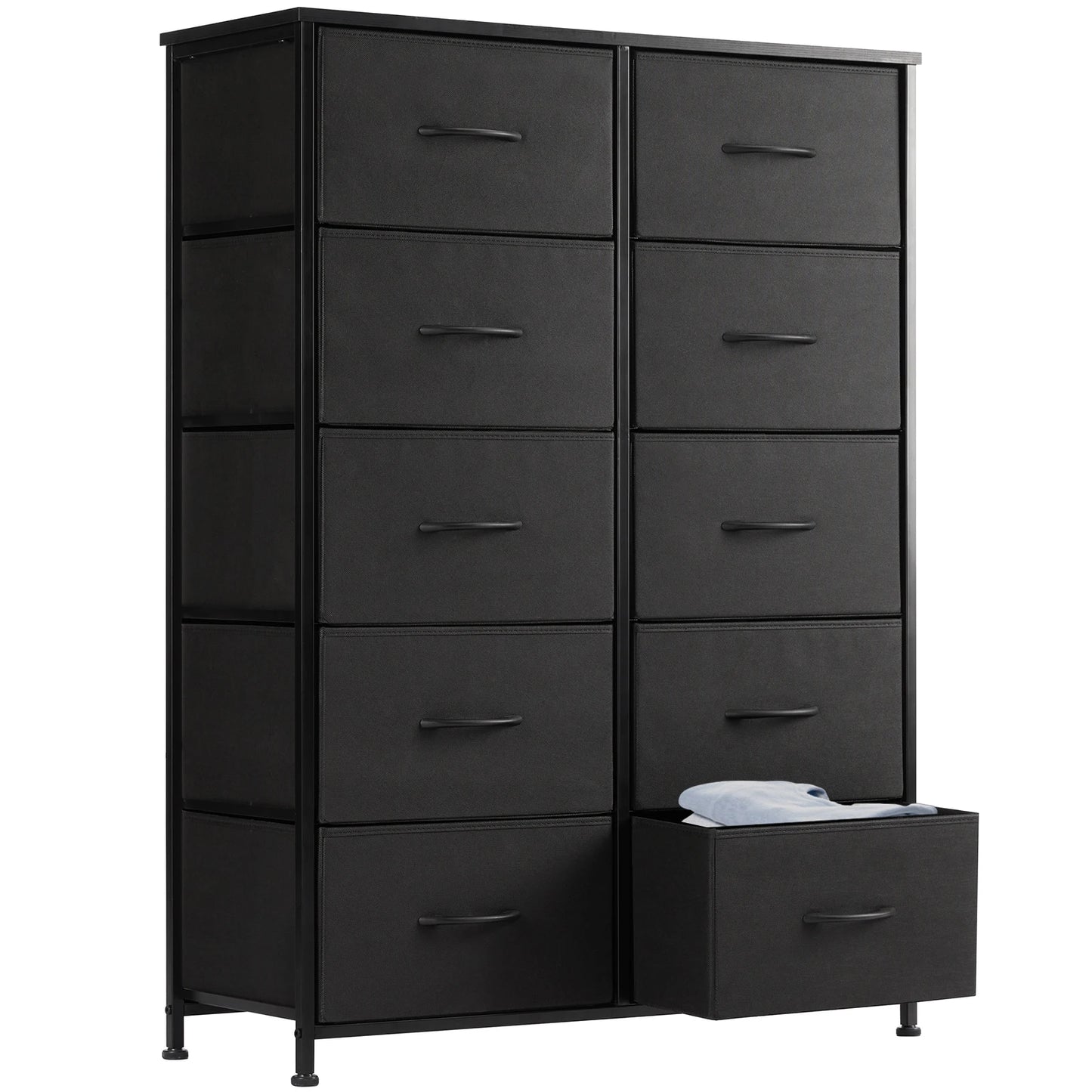 JHK Bedside Table For Bedroom With 10 Fabric Drawers Wardrobe Steel Frame Closet