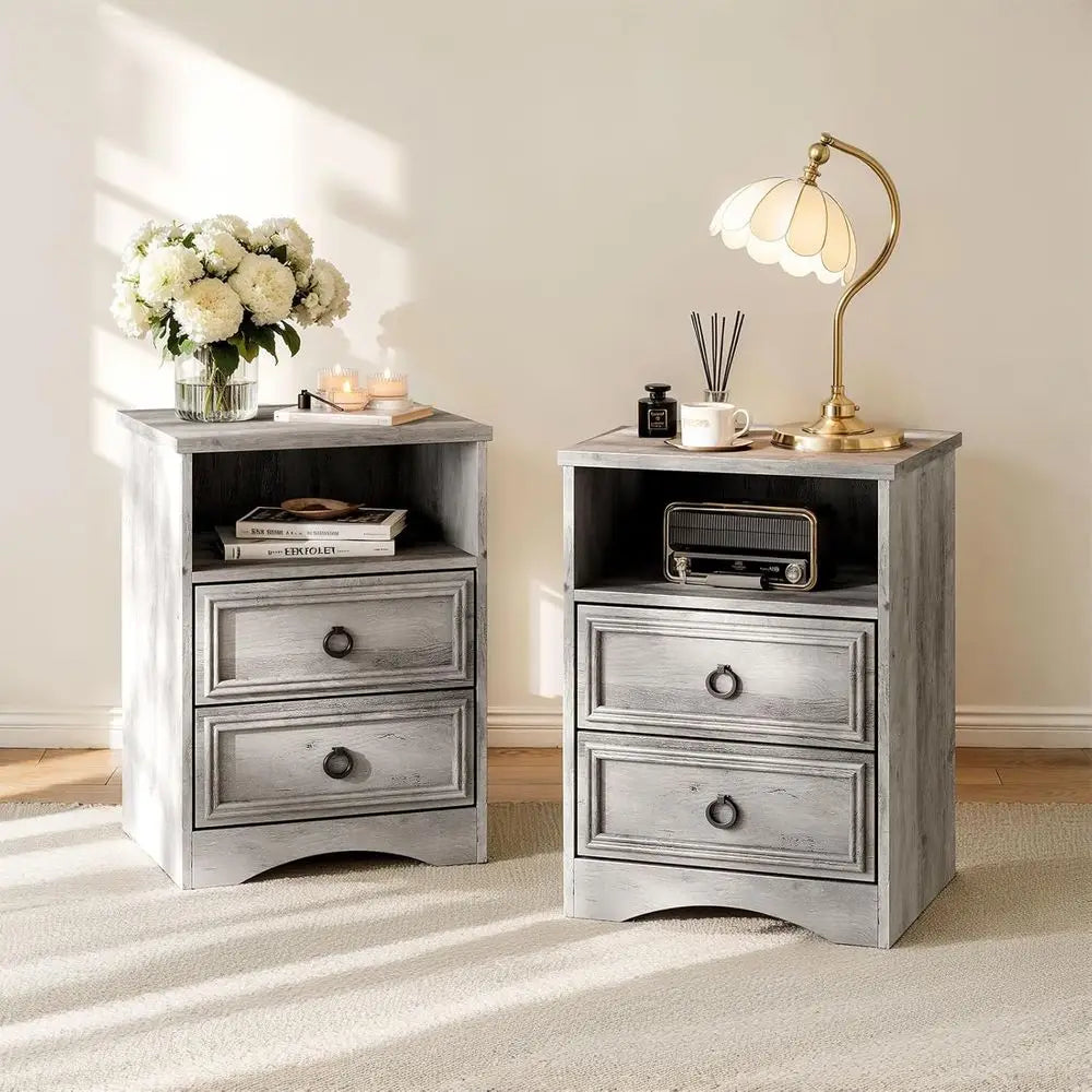 Large Nightstand with Accent Bed Side Table and End Table with Large Open Compartment