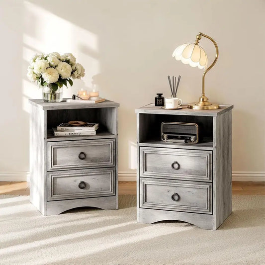 Large Nightstand with Accent Bed Side Table and End Table with Large Open Compartment