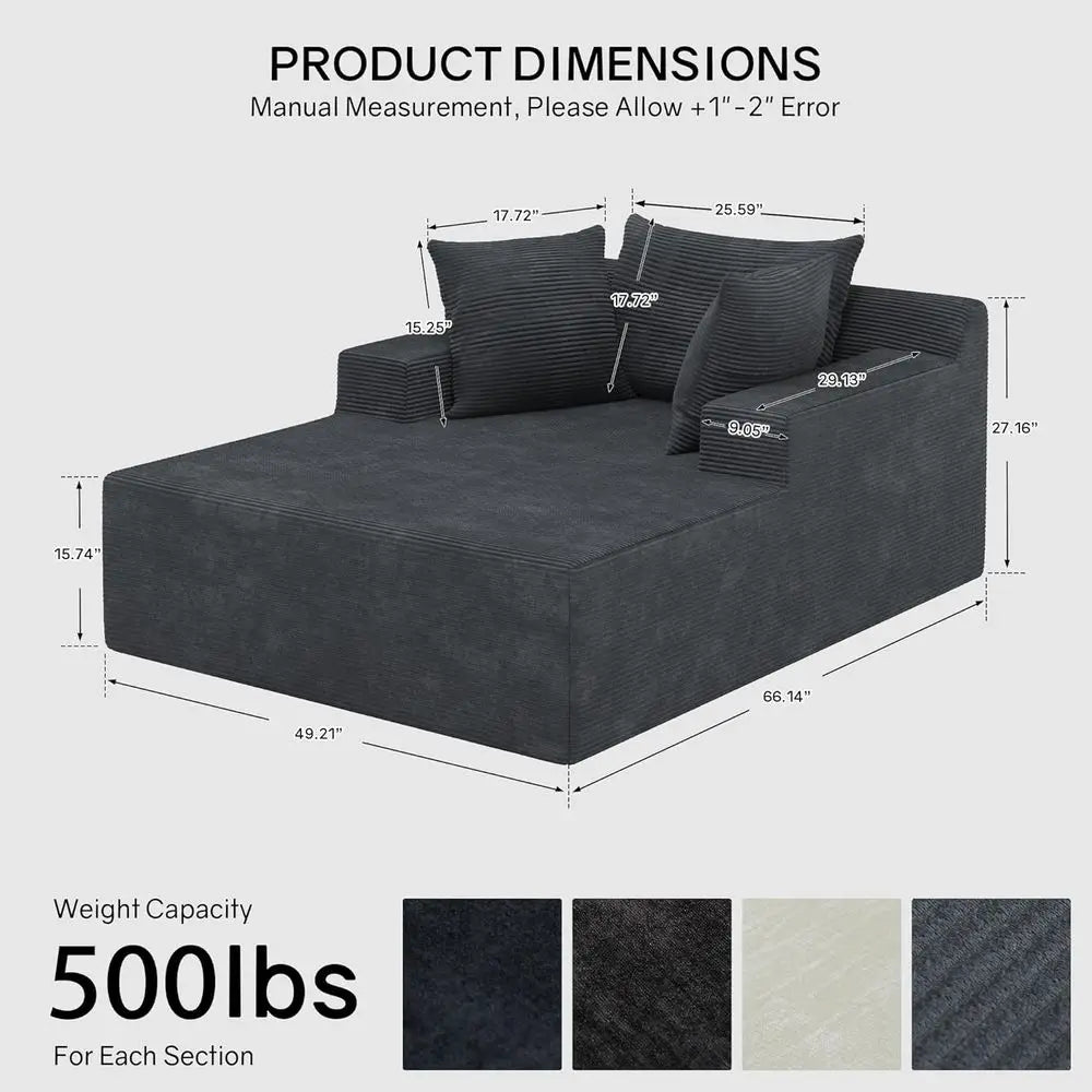 Oversized Chaise Lounge Chair with 3 Pillows, Corduroy Cloud Reading Chair, Deep Seat Sleeper Couch
