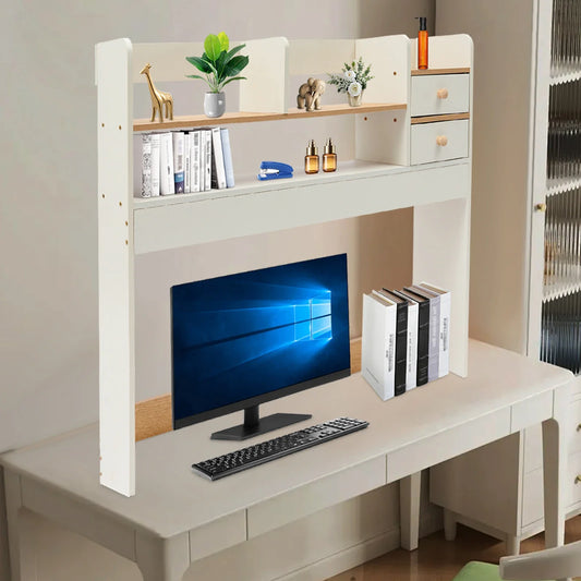 Modern 2-Tier Desktop Bookshelf with 2 Drawers 36-inch Storage Organizer for Office/Home (10kg Load Capacity, 5kg Lightweight)