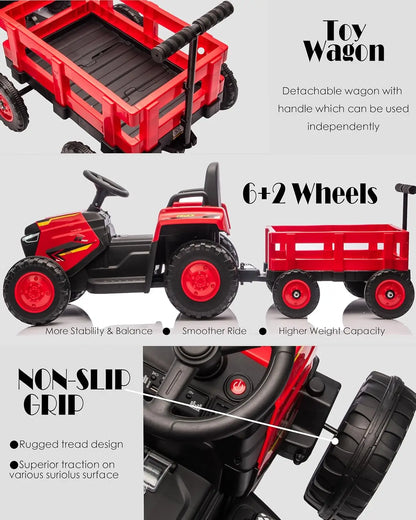 Toddlers Ride on Tractor with Detachable Garden Cart, 12V Electric Kids’ Vehicle Toys with Trailer, Up to 2.5 Mph Remote Control