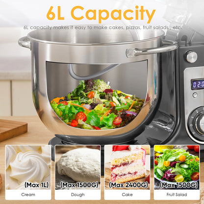 Food Stand Mixer, Blender, Quiet Motor, Cream Egg Whisk, Whip Dough Kneader, 6-Speed, 1200 W, 6 L, DC