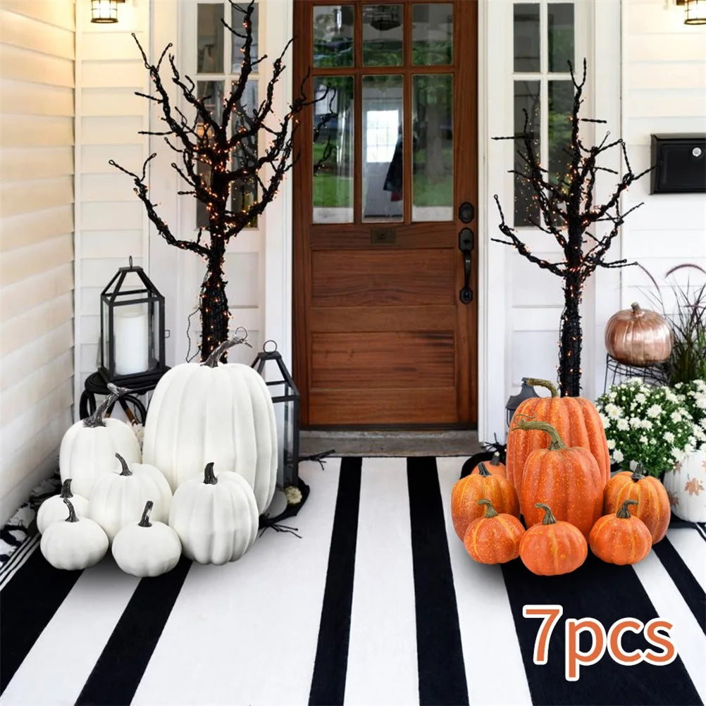 7pcs Fake Pumpkins Simulation Pumpkin Model Artificial Pumpkin Decoration Home Table Decor for Thanksgiving and Halloween