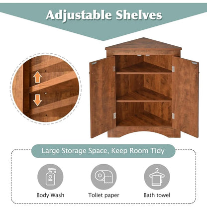 Corner Storage Cabinet with Adjustable Shelves, Triangle Bathroom & Kitchen Organizer, Freestanding Floor Cabinet for Toilet Kit