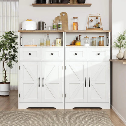 Set of 2 Storage Cabinet w Barn Door Drawer