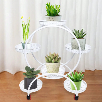 Pot Plant Shelf Round Metal Stand W/Wheel Rack for Flowers