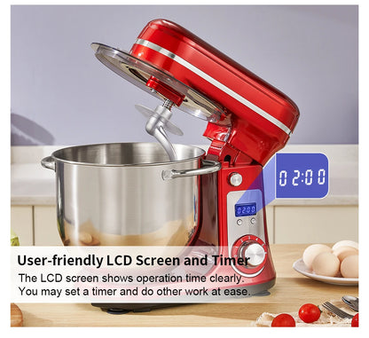 Food Stand Mixer, Blender, Quiet Motor, Cream Egg Whisk, Whip Dough Kneader, 6-Speed, 1200 W, 6 L, DC