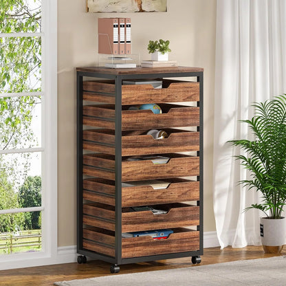 7-Drawer File Cabinet with Drawers & Wheels, Wood Mobile Storage Drawer
