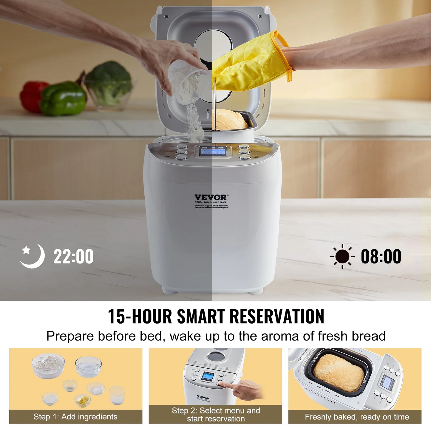 Bread Maker 15-in-1 Dough Machine Nonstick Ceramic Pan Automatic Bread maker with Gluten Free Setting