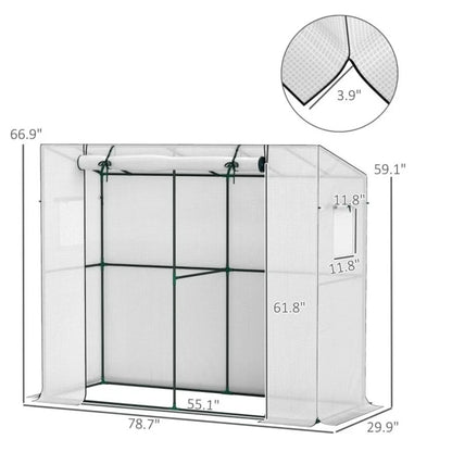 Walkin Portable Greenhouse Small Greenhouse for Outdoors with UVresistant PE Cover 6.6' x 2.5' x 5.6' White